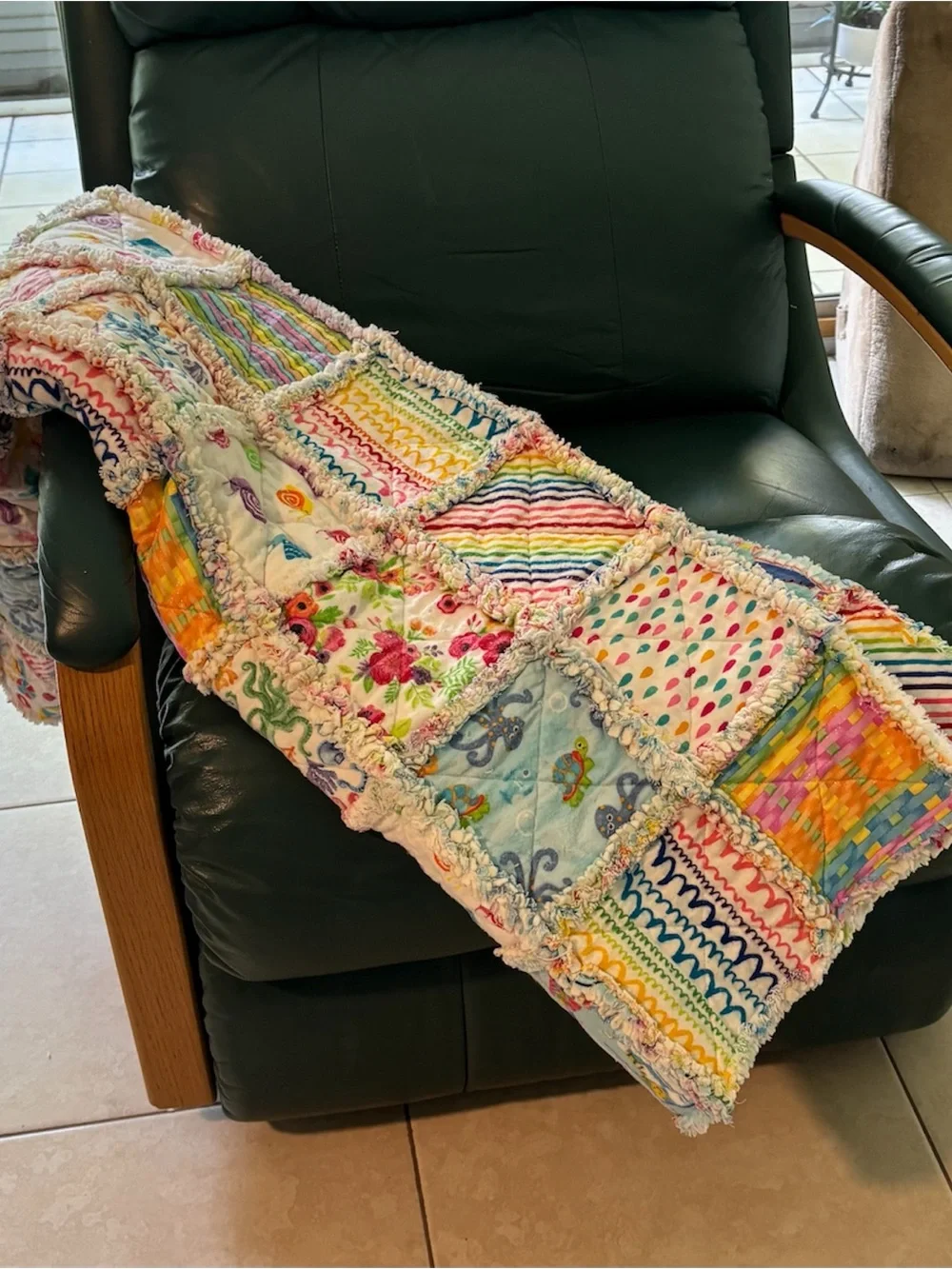 Handcrafted Rag Quilt Cotton Throw in Multicolor